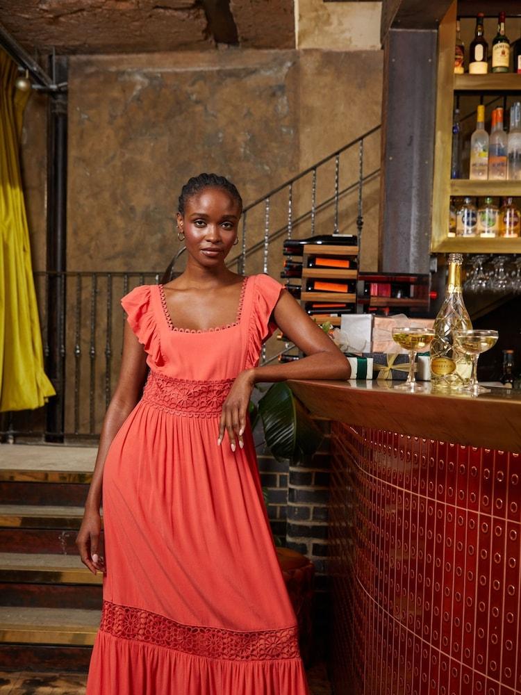 Fat Face Pink Hibiscus Lace Maxi Dress