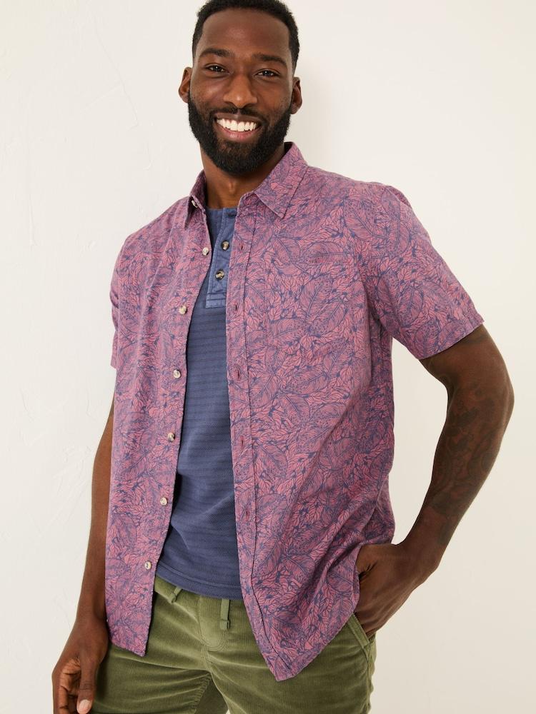 Fat Face Pink Leaves Short Sleeve Shirt