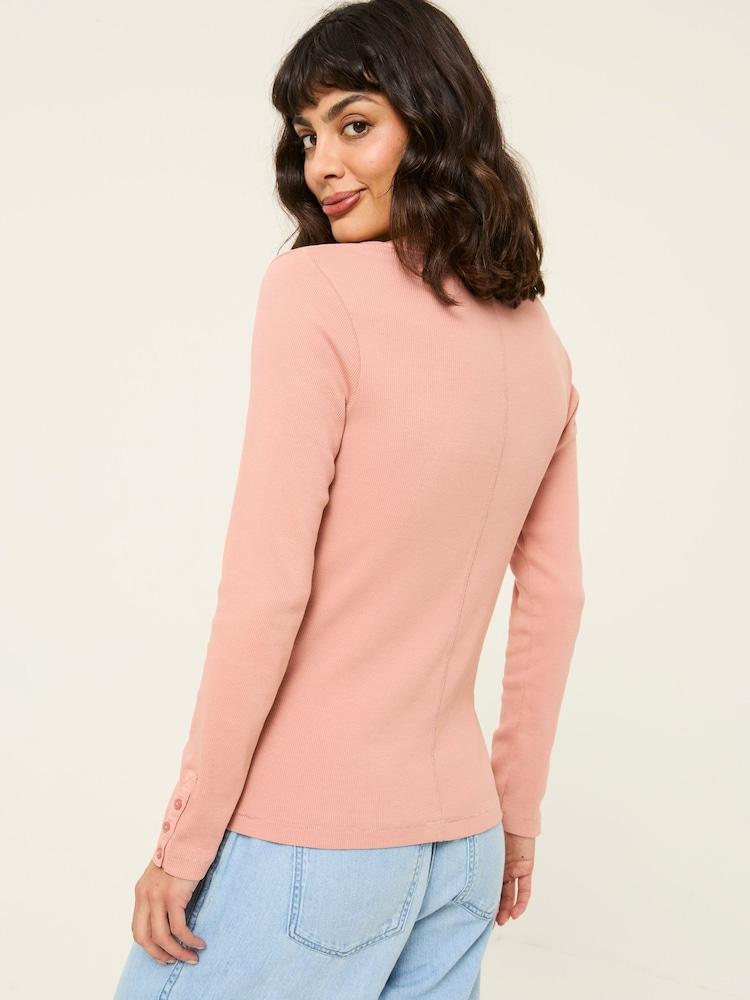 Fat Face Pink Ribbed Scoop Neck Top