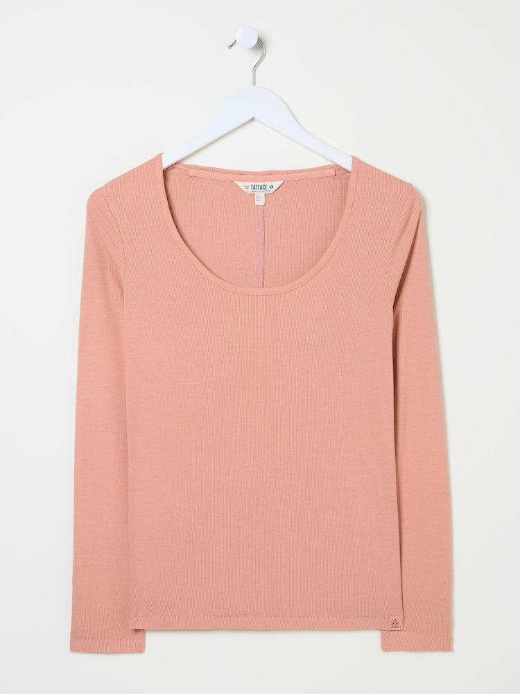fat face Pink Ribbed Scoop Neck Top