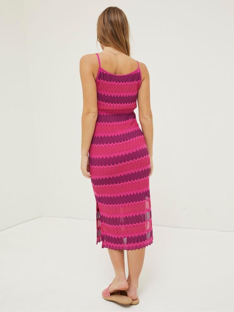 Fat Face Pink Samantha Stripe Knitted Dress