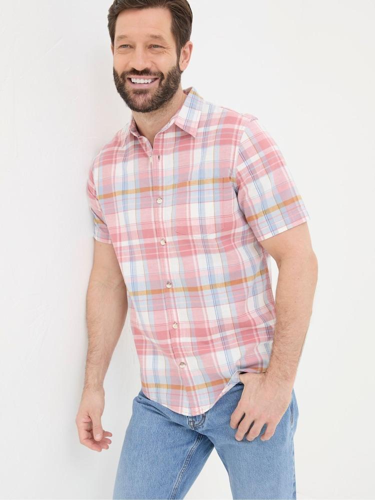 Fat Face Pink Short Sleeve Baston Check Shirt