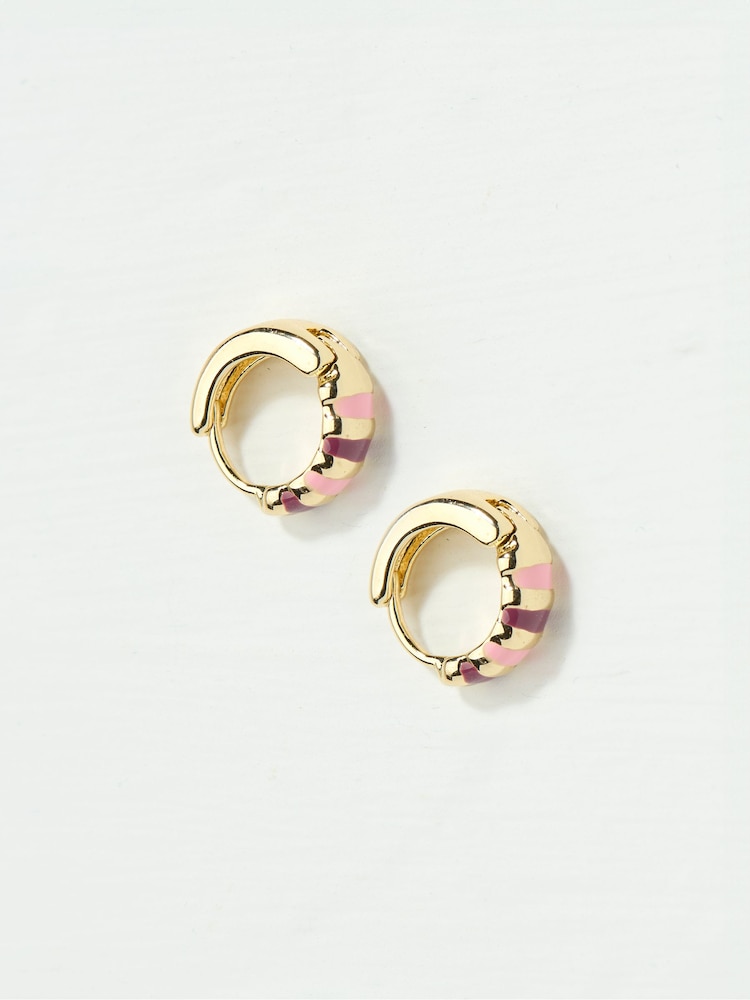 Fat Face Pink Stripe Enamel Huggie Hoops