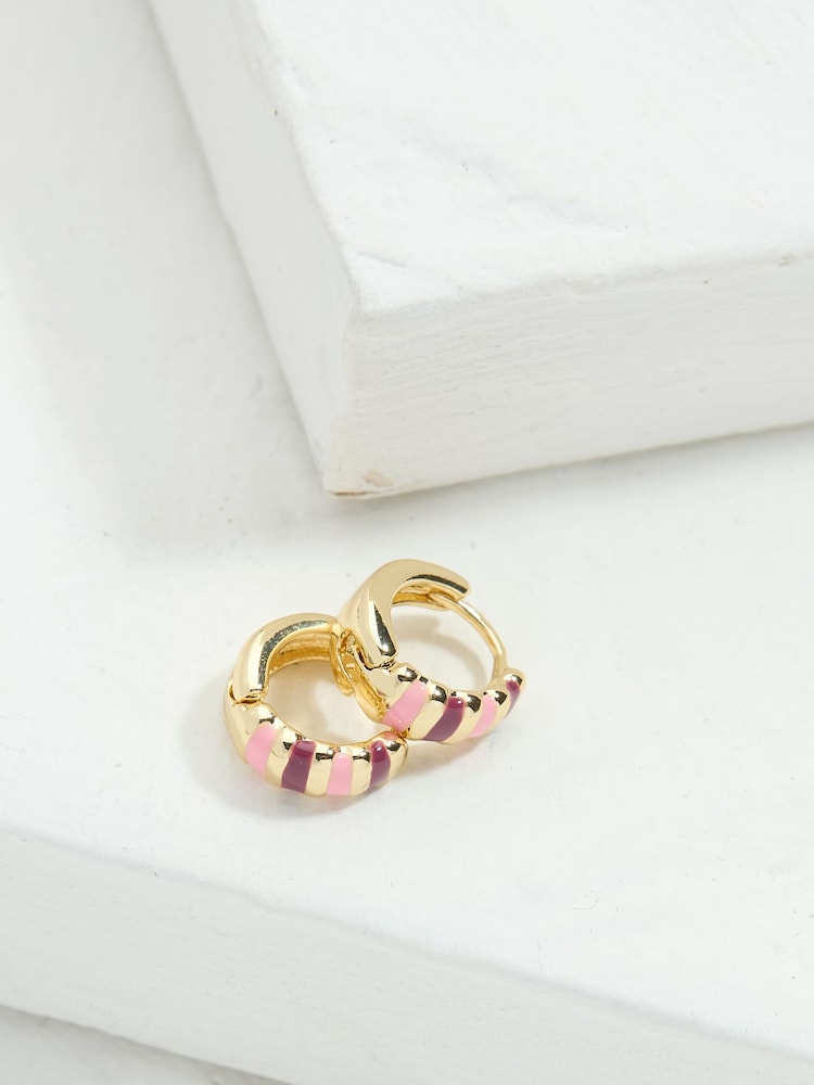 Fat Face Pink Stripe Enamel Huggie Hoops