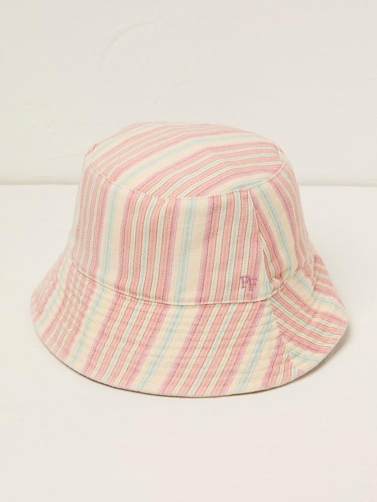 Fat Face Pink Striped Bucket 100% Cotton Hat
