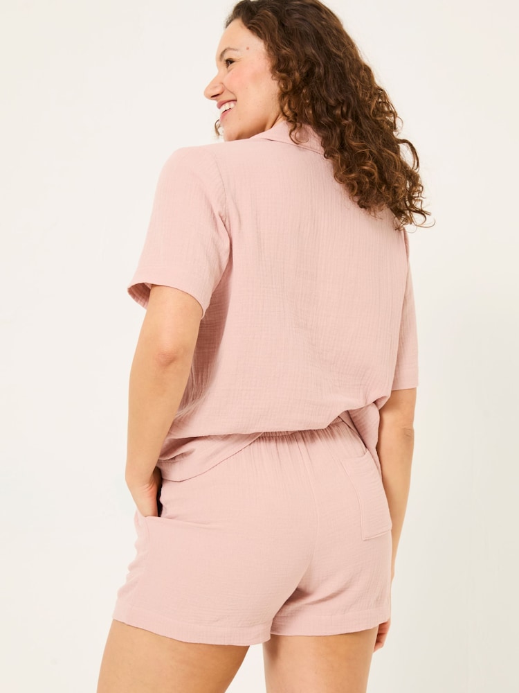 Fat Face Pink Textured Pyjama Shorts Set