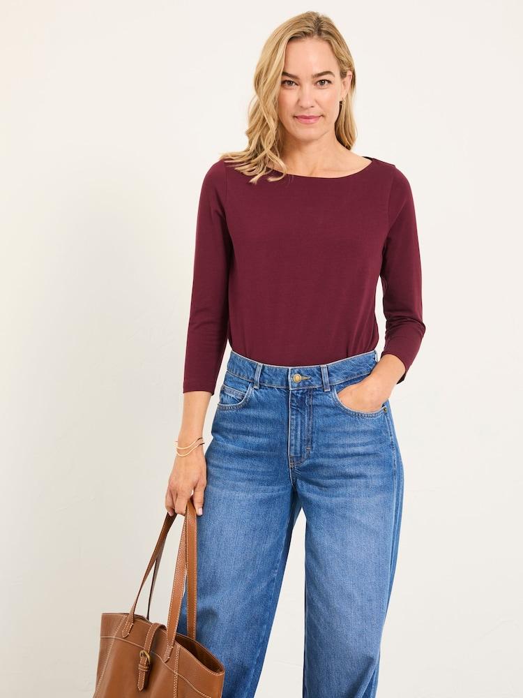 Fat Face Pip Burgundy Boat Neck Top