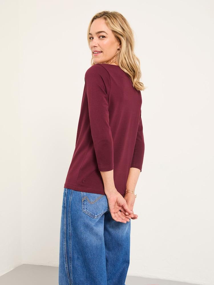 Fat Face Pip Burgundy Boat Neck Top
