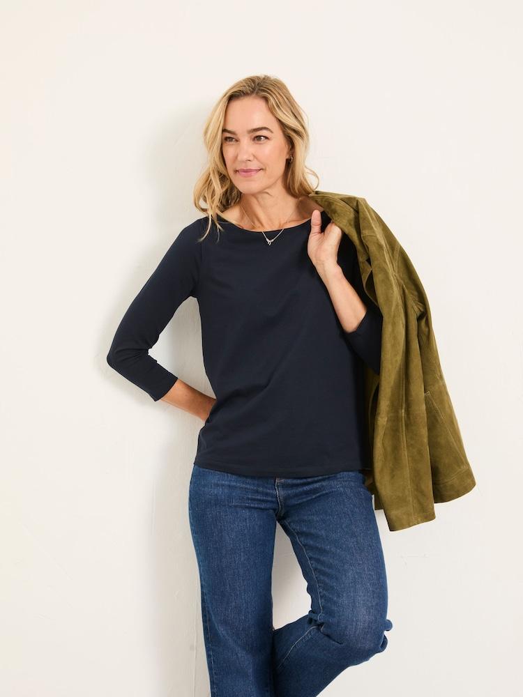 Fat Face Pip Navy Boat Neck Top