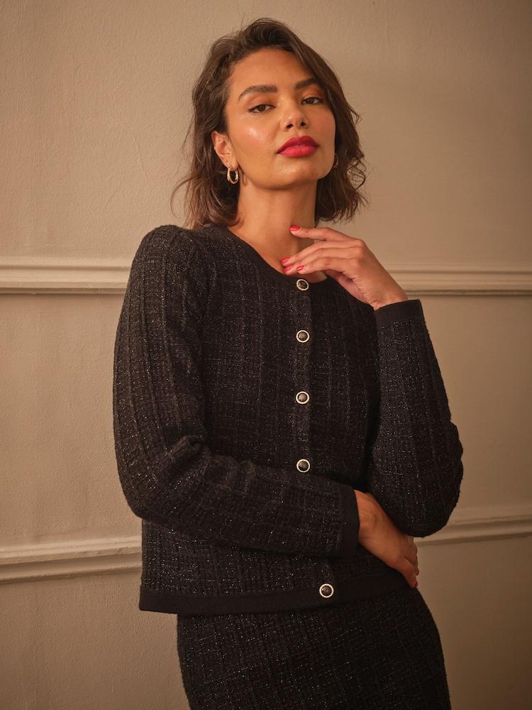 Fat Face Piper Black Boucle Cardigan