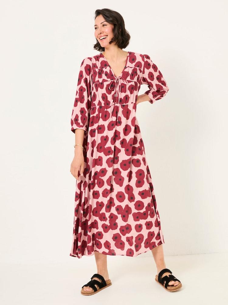 Fat Face Pippin Multi Red Poppies Midi Dress