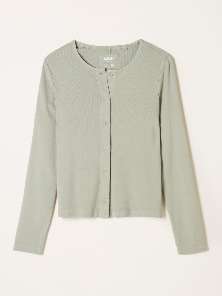 fat face Pistachio Green Button Through Rib Top