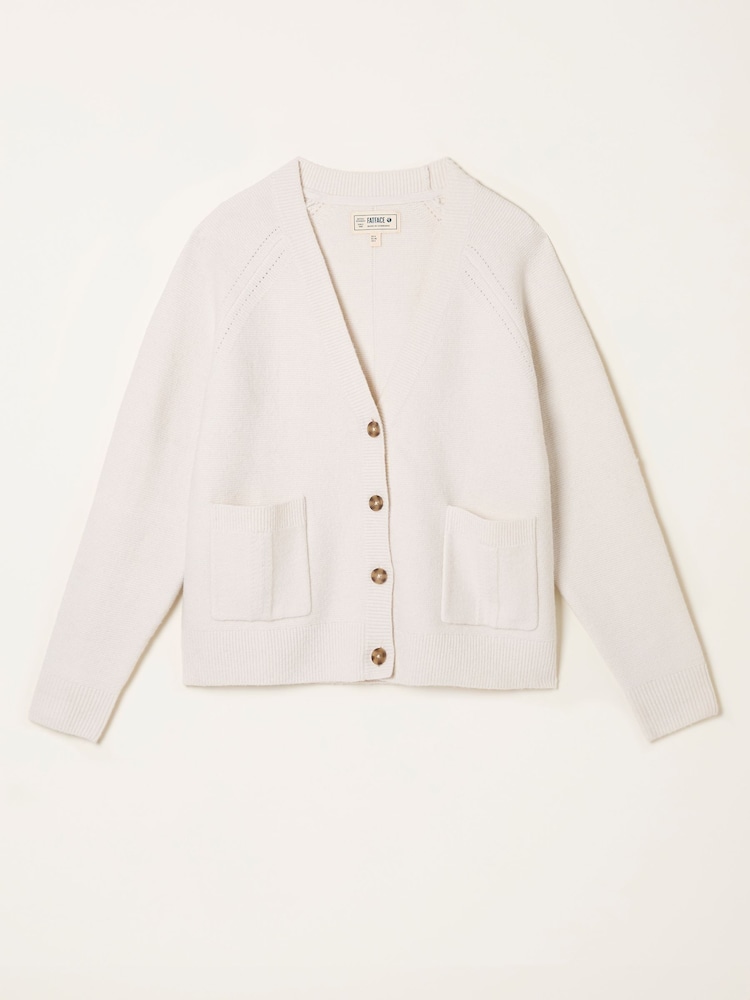 fat face Polly Chalk White V Neck Knitted Cardigan