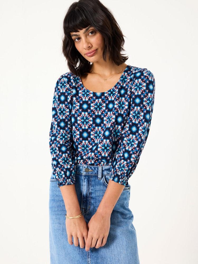 Fat Face Polly Indigo Blue Batik Geo Top