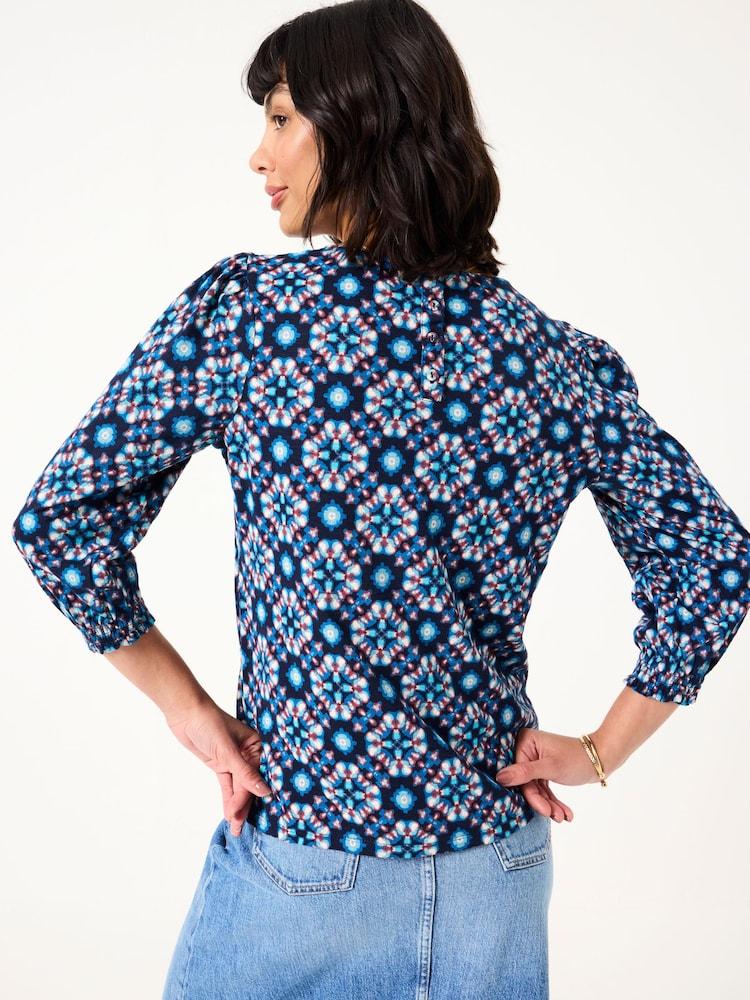 Fat Face Polly Indigo Blue Batik Geo Top