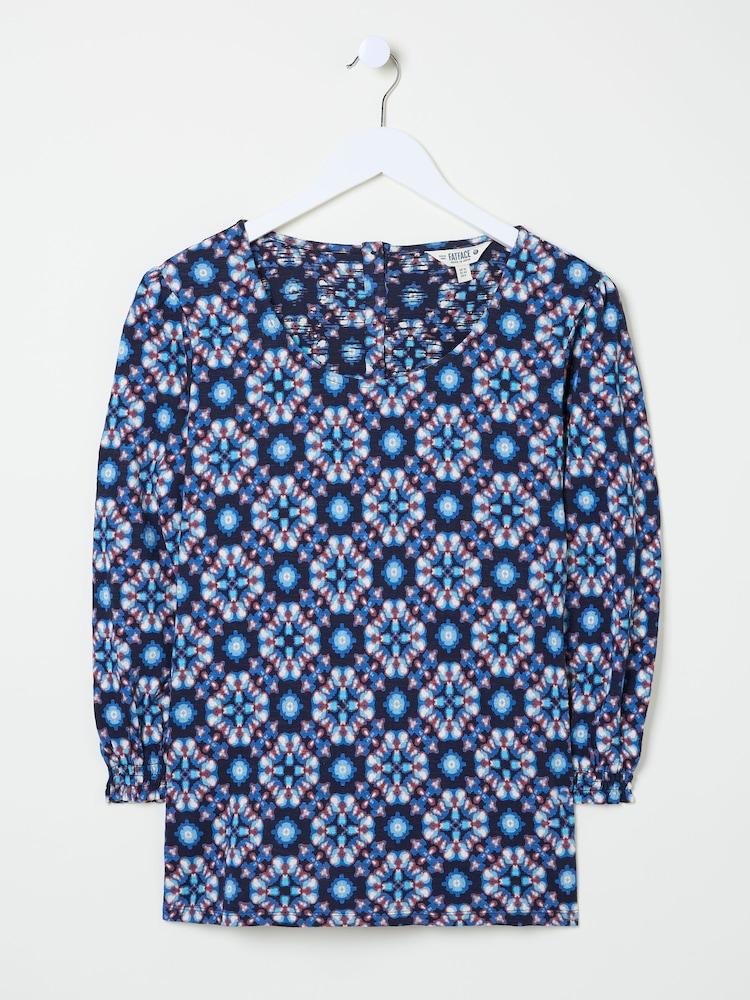 fat face Polly Indigo Blue Batik Geo Top