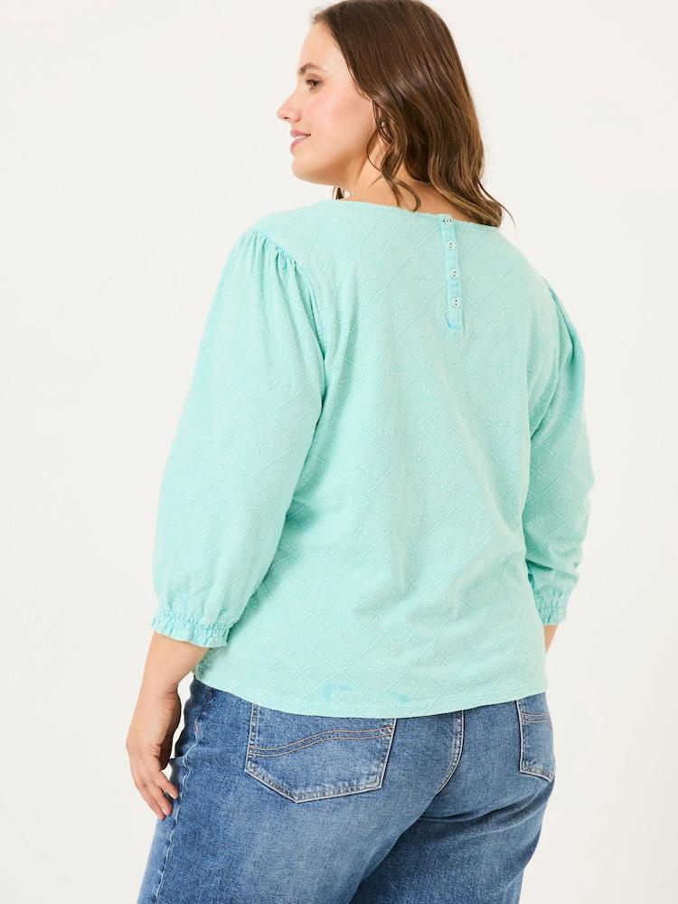 Fat Face Polly Light Teal Broderie Top
