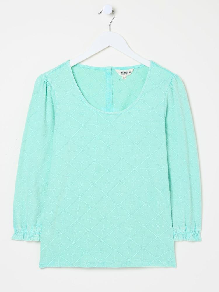 fat face Polly Light Teal Broderie Top
