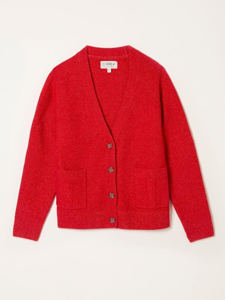 fat face Polly Red V Neck Knitted Cardigan