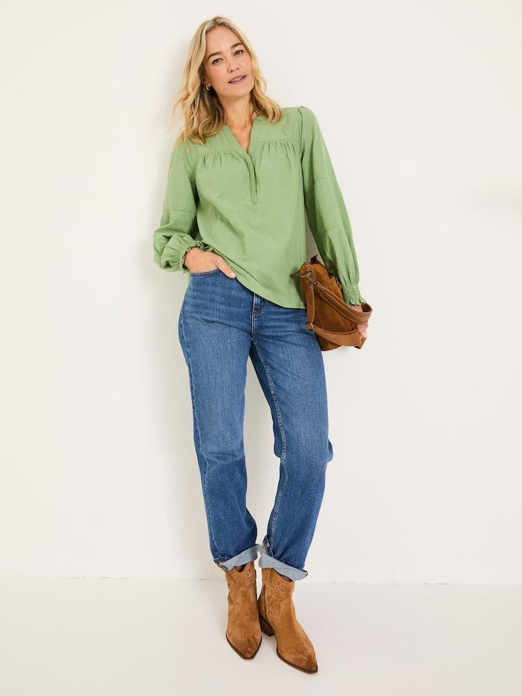 Fat Face Poppy Olive Green Embroidered Blouse