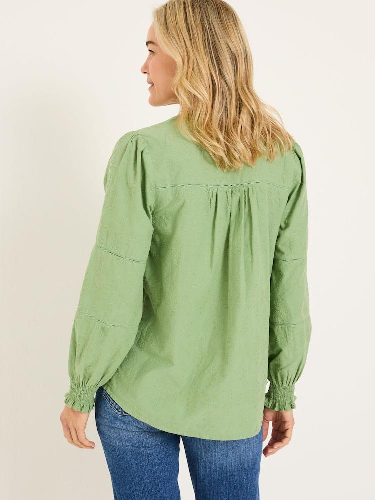 Fat Face Poppy Olive Green Embroidered Blouse