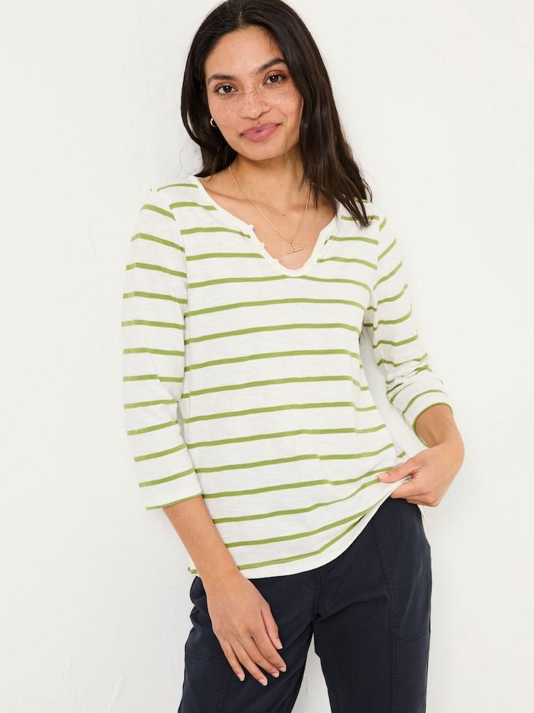 Fat Face Porter Green Stripe 100% Cotton T-Shirt