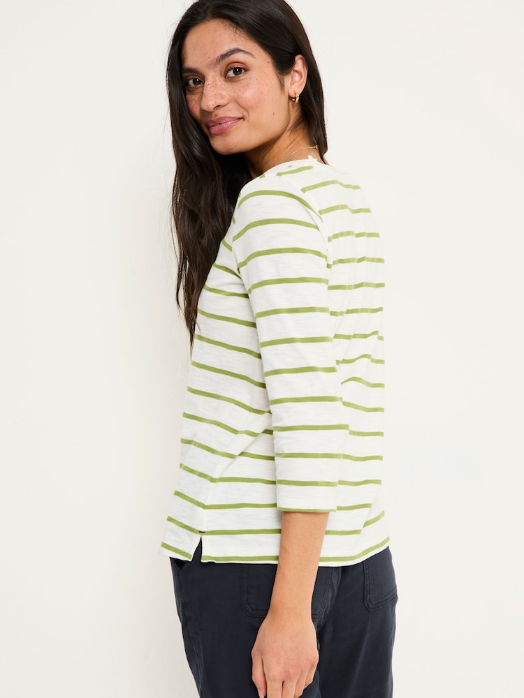 Fat Face Porter Green Stripe 100% Cotton T-Shirt