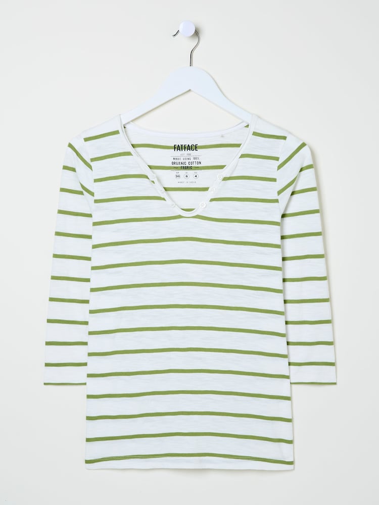 fat face Porter Green Stripe 100% Cotton T-Shirt