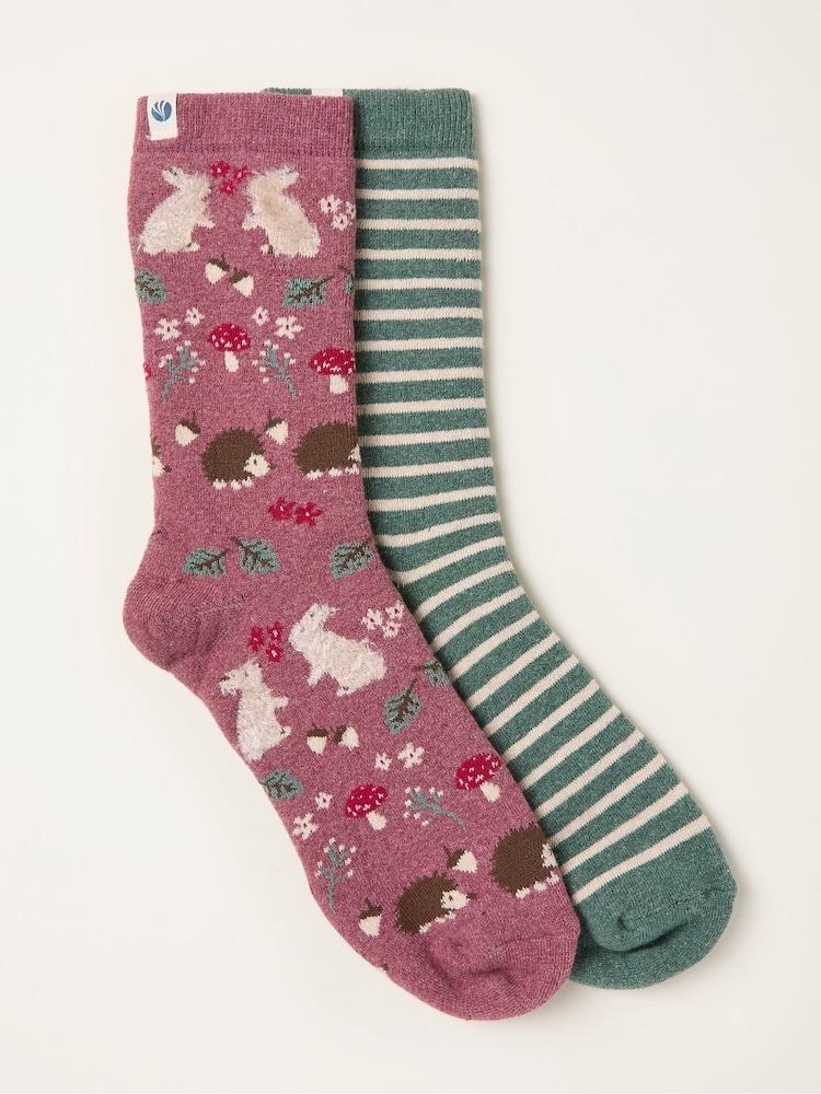 Fat Face Purple 2 Pairs Of Woodland Welly Socks