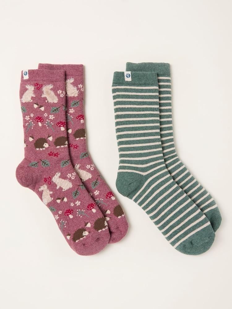 Fat Face Purple 2 Pairs Of Woodland Welly Socks