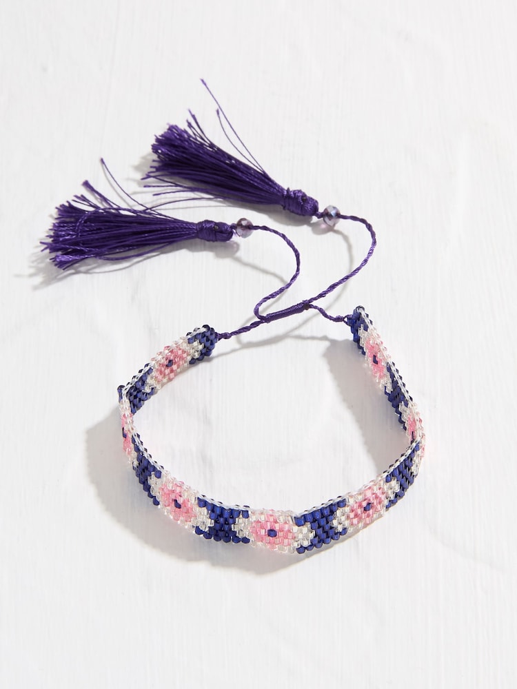 Fat Face Purple Adjustable Woven Bracelet