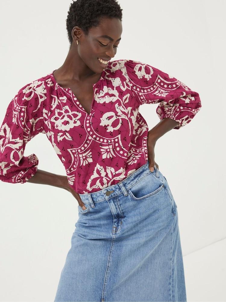 Fat Face Purple Broderie Floral Blouse