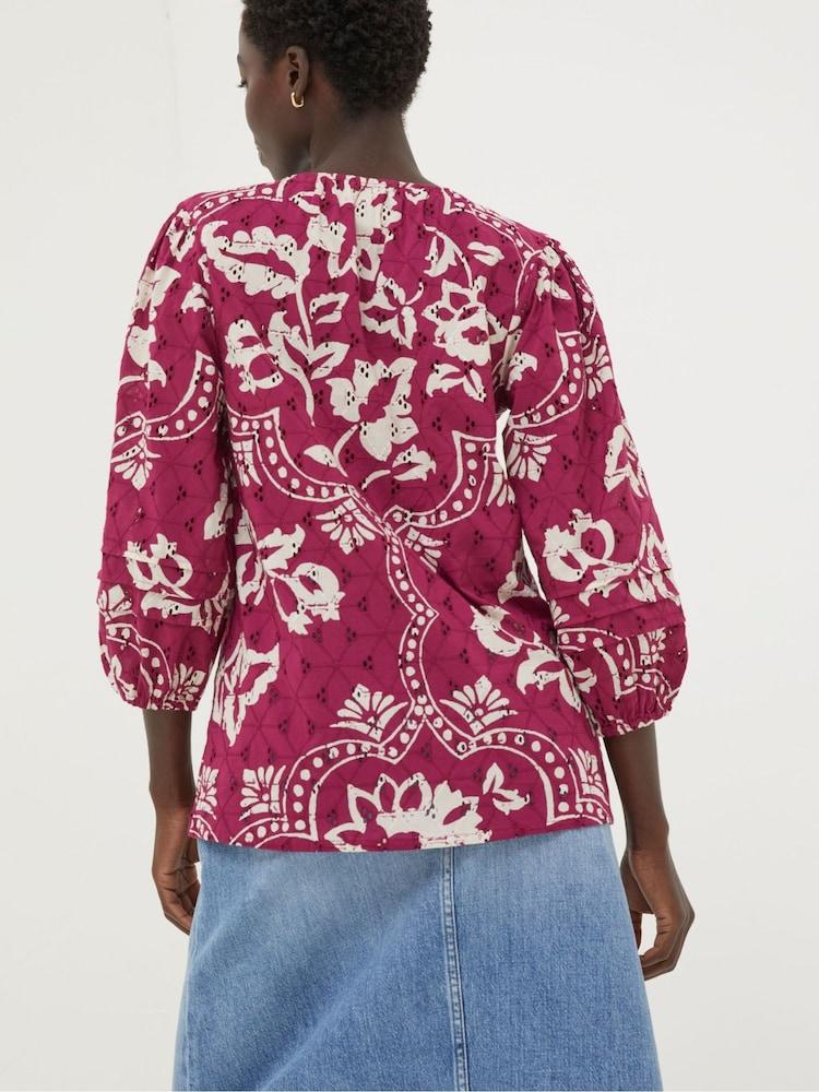 Fat Face Purple Broderie Floral Blouse