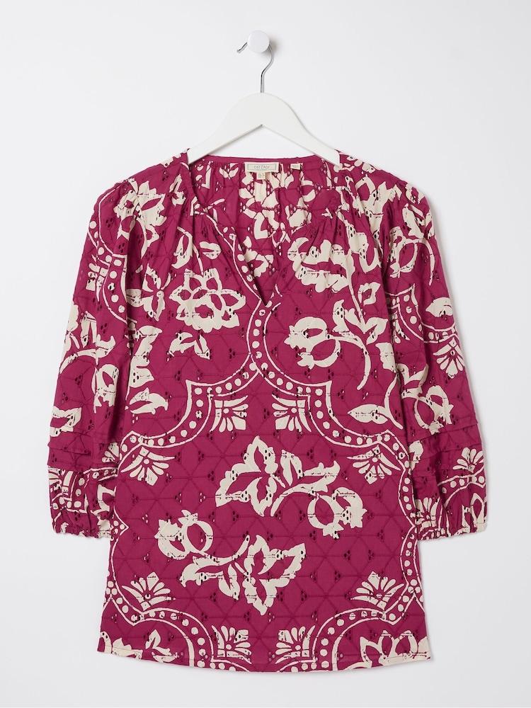fat face Purple Broderie Floral Blouse