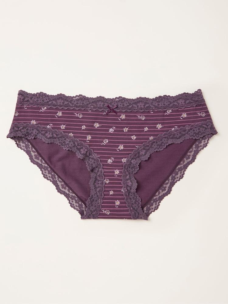 Fat Face Purple Floral Stripe Classic Knickers