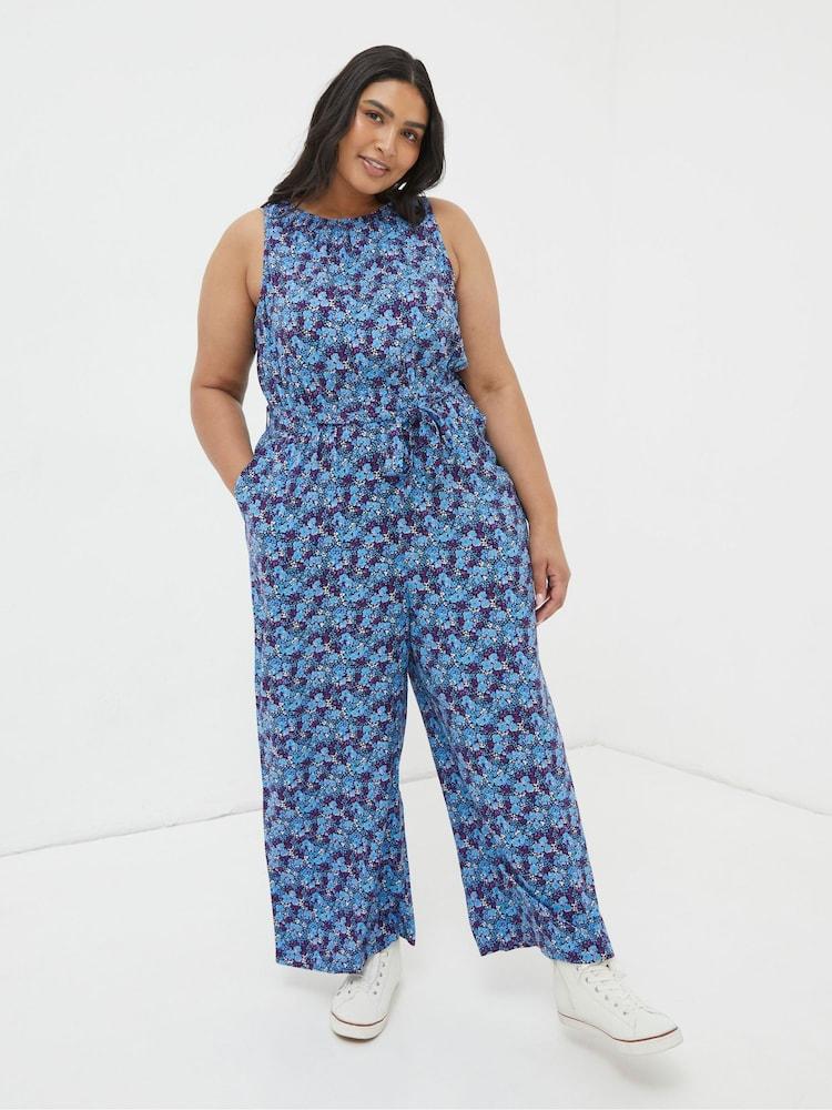 Fat Face Purple Ink Floral Jumpsuit