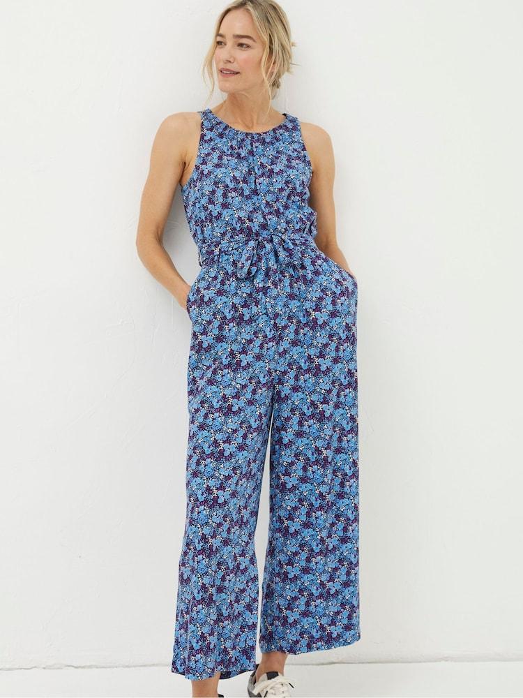 Fat Face Purple Ink Floral Jumpsuit
