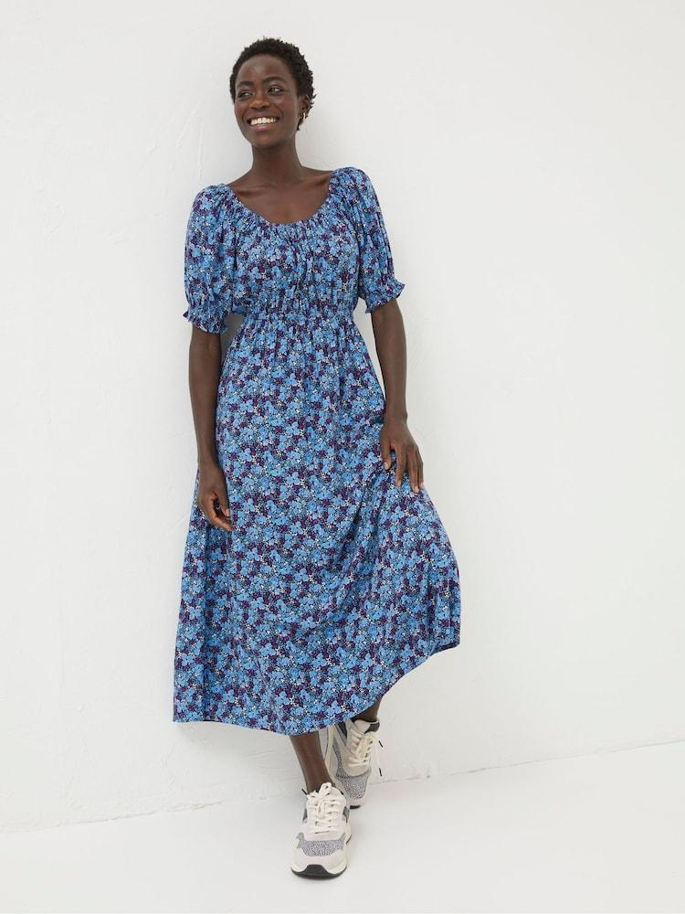Fat Face Purple Ink Floral Midi Dress