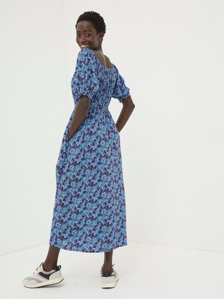 Fat Face Purple Ink Floral Midi Dress