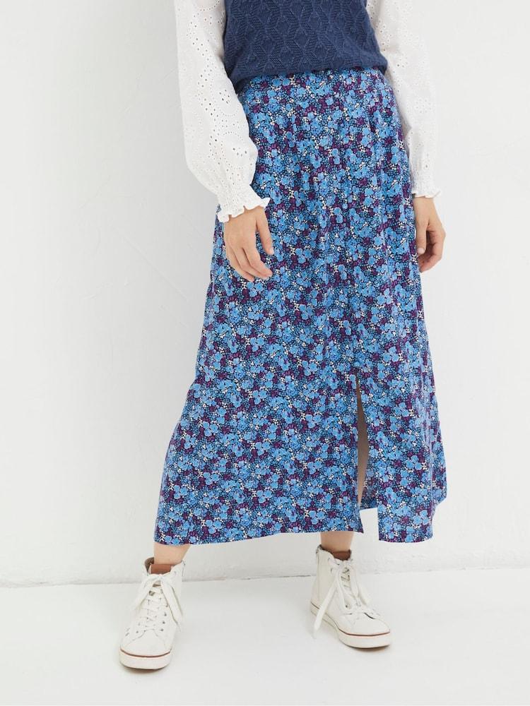 Fat Face Purple Ink Floral Midi Skirt