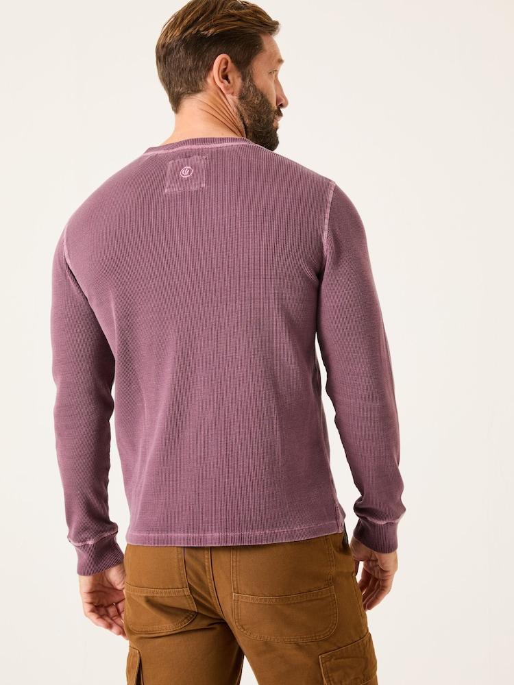 Fat Face Purple Long Sleeve Waffle Henley T-Shirt