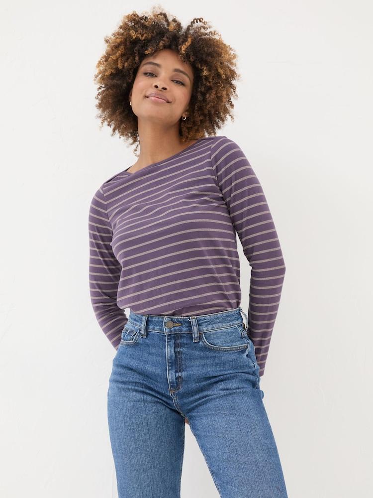 Fat Face Purple Sparkle Breton T-Shirt