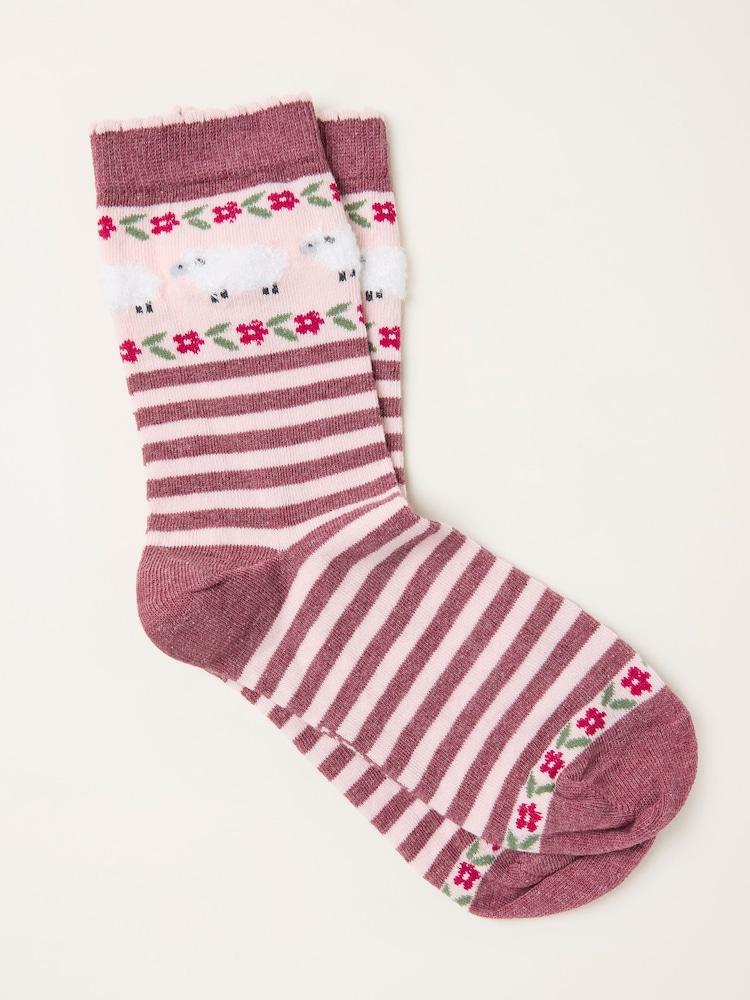 Fat Face Purple Striped Sheep Socks