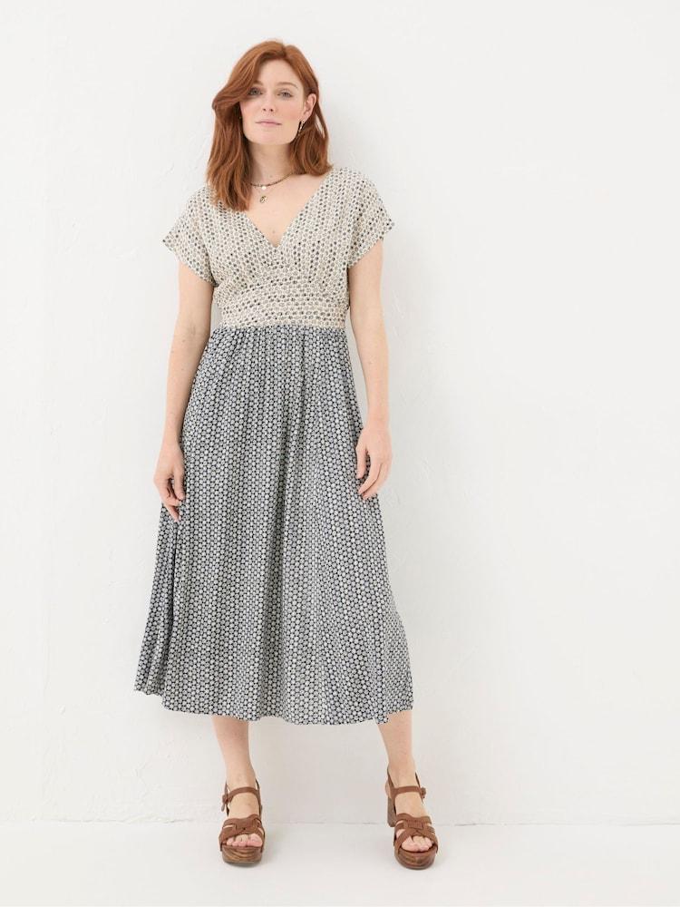 Fat Face Rae Black Star Geo Midi Dress