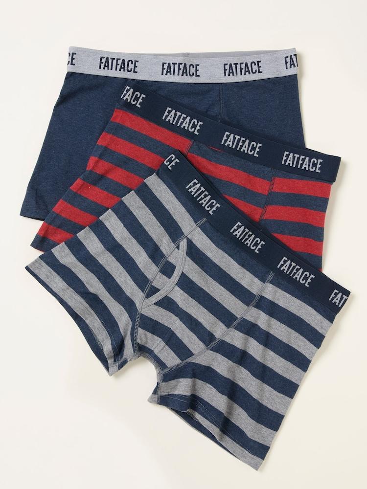 Fat Face Red 3 Pack Of Wide Stripe Boxers