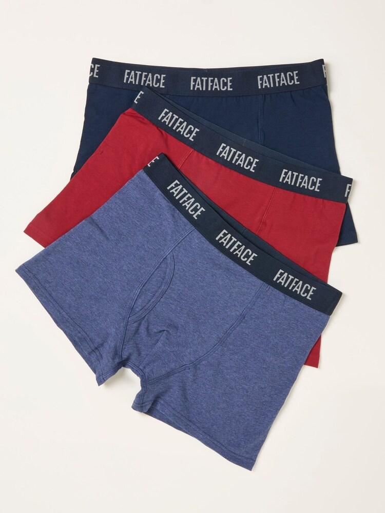 Fat Face Red 3 Pairs Of Plain Boxers