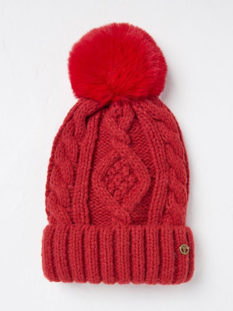 Fat Face Red Billie Cable Bobble Hat