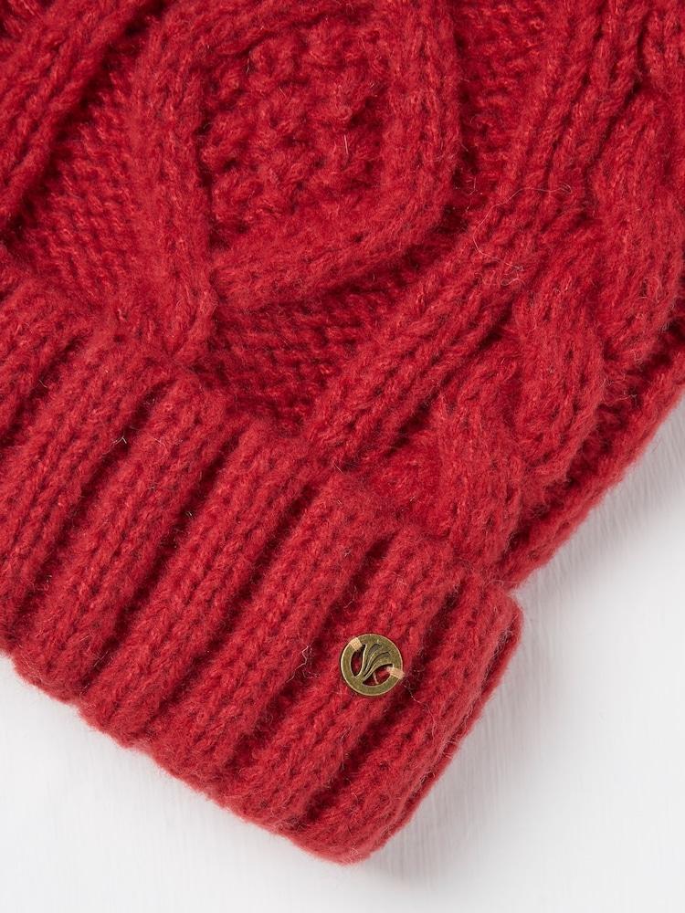 Fat Face Red Billie Cable Bobble Hat