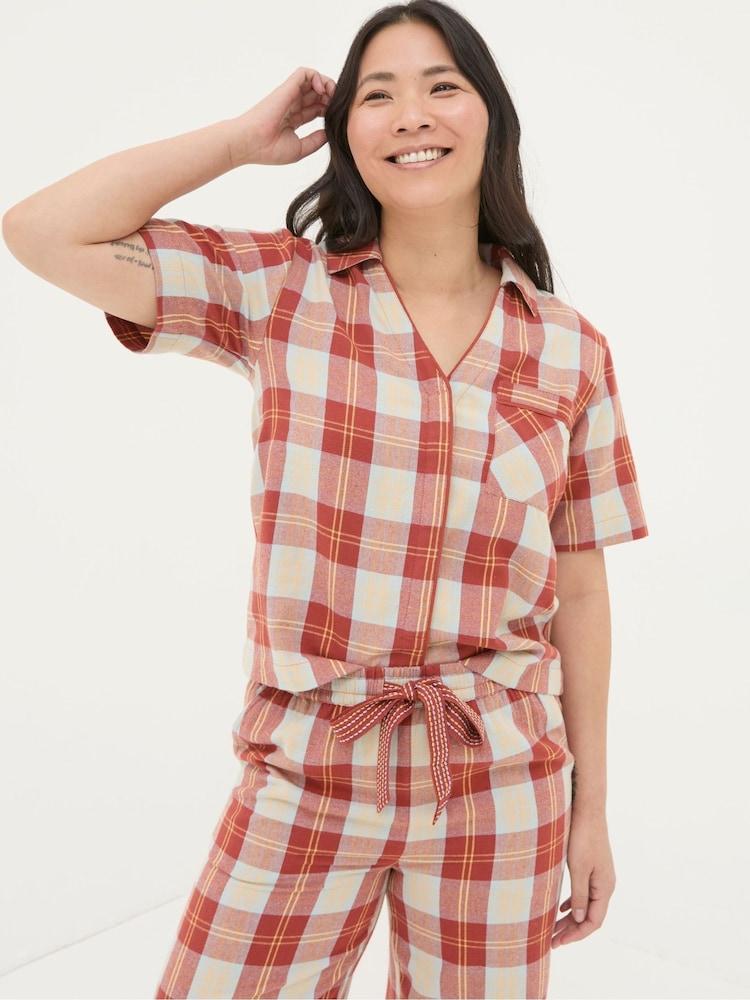 Fat Face Red Check Pyjama Top