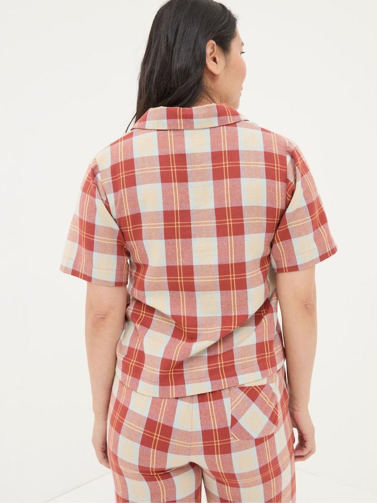 Fat Face Red Check Pyjama Top